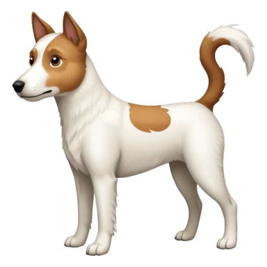 a full body large white parson russell looking dog the size of a kelpie with light brown ears and a light brown patch on one eye and a large snout sticker