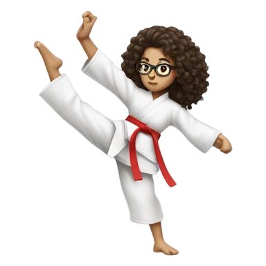 Long curly haired brunette girl with glasses doing karate stance sticker