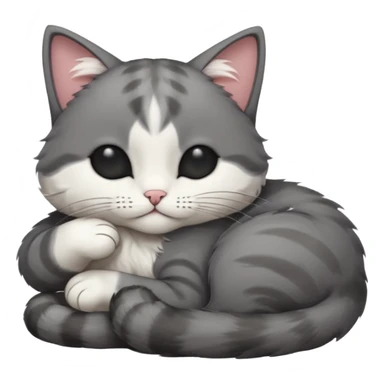 dark grey and white small cat with its eyes closed lying down leaning on its elbow with its paw curled under its head holding it up sticker