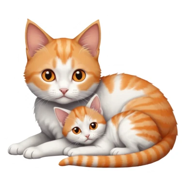 full body of very small + skinny ginger and white kitten with deep orange eyes and triangular shaped face lying down cuddling a grey and white kitten who is a bit bigger than him sticker