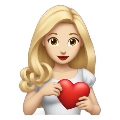 A female rabbit with blonde hair and big red lips, holding a heart sticker