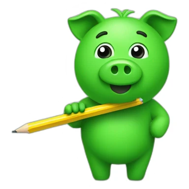 green piggy holding a pencil sticker