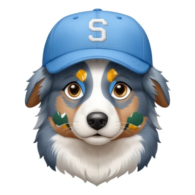 Blue Merle Australian Shepherd with icy blue eyes wearing a base ball cap. sticker