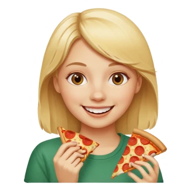 Blonde girl eating pizza smiling sticker