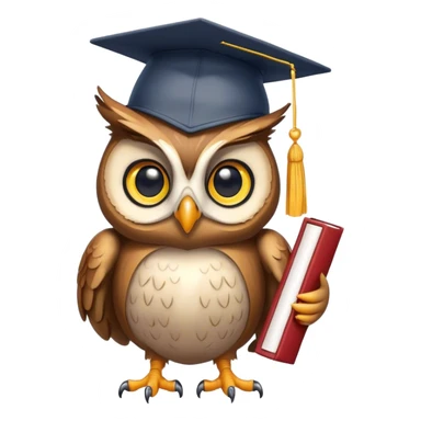 Owl smiling with graduation hat and diploma in claws sticker