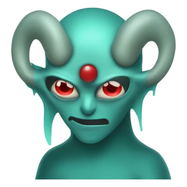 teal ghost with teal horns and red eyes sticker