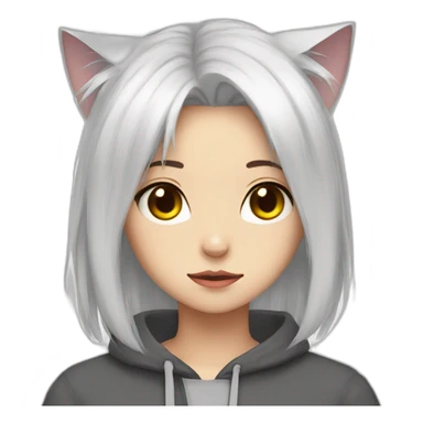 Girl straight white hair cat ears sad sticker