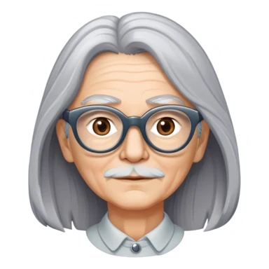 60 years old with long grey hair wearing cateye glasses sticker