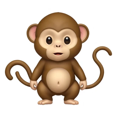 Cute 2.5D shading with fur and dark brown color Graphics. Front View Standing chubby Cute Monkey. For kids. sticker