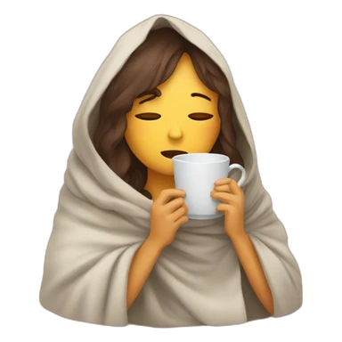 sad and tired woman sitting under blanket with hot tea sticker