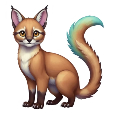 Colorful dark tropical pale light fruity pastel white glorious iridescent divine exotic cute cool beautiful beautiful fantasy-caracal-civet-genet-sergal-vernid-Gryphon-Cacomistle-Trico-oncilla-animal-Fakémon-hybrid-fursona (full body) sticker