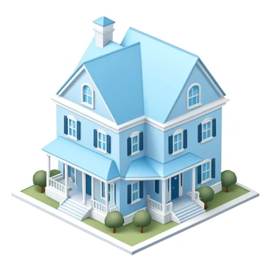 Light blue sorority house mansion, southern, isometric dollhouse-style, realistic sticker