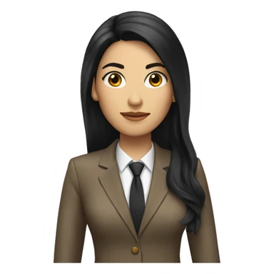 Female defense attorney with long black hair with brown suit sticker