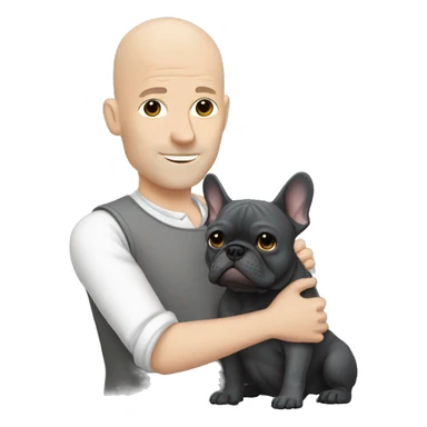 Bald man holding dark grey french bulldog  sticker