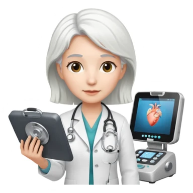 white haired female doctor working an ultrasound machine sticker