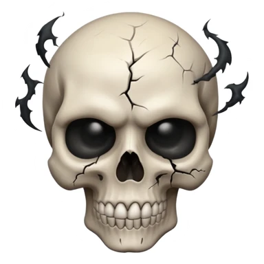 iOS style emoji, dark fantasy skull, cracks, black smoke from eyes, soft light, stylized sticker