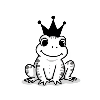 frog with a crown on its head, hand drawn doodle style sticker