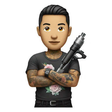 Asian Tattoo Artist with tattoo gun sticker