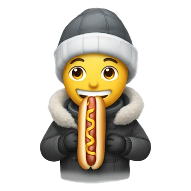 smiling guy in winter gear but eating a hotdog sticker