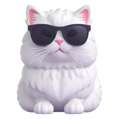 white fluffy cat with long hair and black sunglasses, 3D emoji style sticker