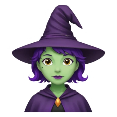 Halloween witch with purple witch hat and black short wavy witch hair
, green skin. sticker