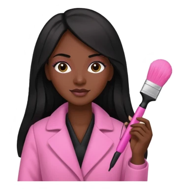 Cosmetologist, dark skin, long black hair, with cosmetology brush, and pink coat sticker