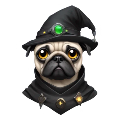cyberpunk pug wearing a black wizard's hat sticker