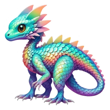 futuristic lush warm-colored iridescent whitish silvery scaley neon-colored Fakémon-Trico-creature (full body) sticker