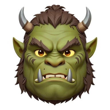 Cinematic Noble Ogre Portrait Emoji, Majestic and imposing, with a rugged, muscular form in deep earthy greens and browns, adorned with battle scars and subtle tribal markings, exuding calm, noble strength and unexpected wisdom, simplified yet strikingly detailed, glowing with a shadowy outline that captures the essence of a gentle giant with fierce heart! sticker