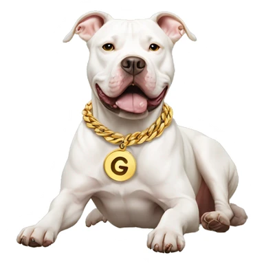 A dog pitbull and wearing big gold chain on that says G pendant  sticker