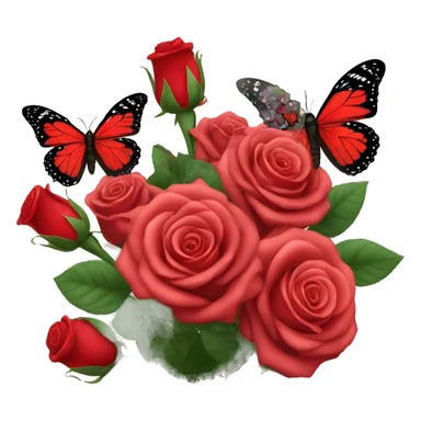 Red Roses bouquet with butterflies sticker