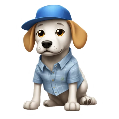 Dog wearing a shirt and crocs and a hat and a Roblox shirt sticker