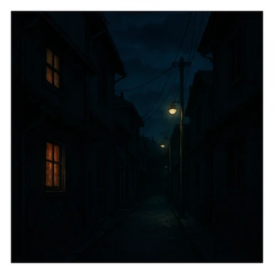 dark alley, dark street among houses sticker