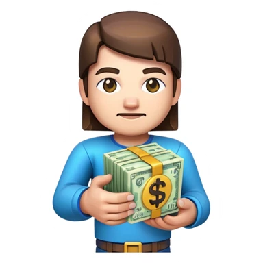 emoji style icon, minecraft blocky character holding a stack of money, pixel art style, bright colors, simple background, 3D glossy emoji, centered composition, soft shadow, high detail, clean outline, white background sticker