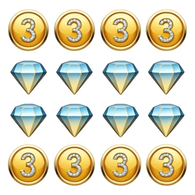 Gold badges with diamonds for paid subscriptions at different levels with the number 3 sticker