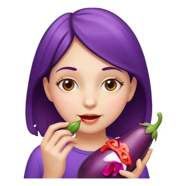 Girl eating eggplant sticker