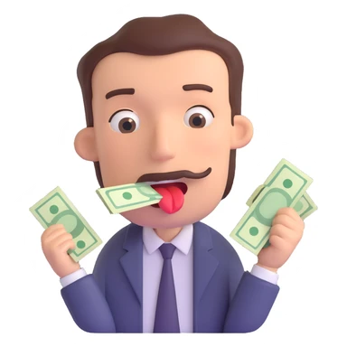 3D emoji style of a man with money stuffed in his mouth sticker