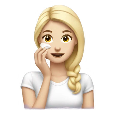 white girl applying cream on face sticker