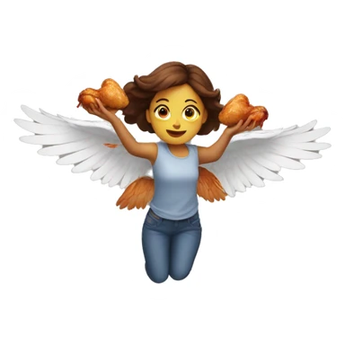 a girl flying with two bbq chicken wings on her back sticker