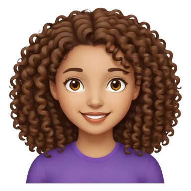 mixed-race girl with curly brown hair, smiling face sticker