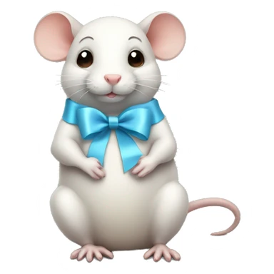 sitting full body fat rat with light blue ribbon bow sticker