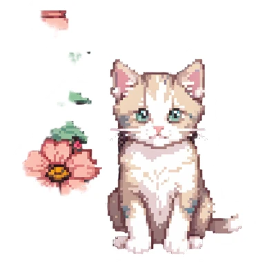 Kitten and flowers sticker