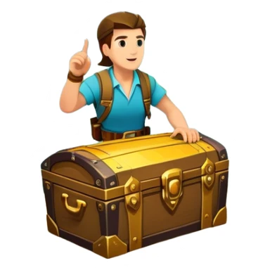 Icon for Adventure Movie: A vibrant, cinematic poster-style design featuring an action-packed scene. Include an adventurer with a map, a treasure chest, a jungle background, a towering mountain, and ancient ruins. Bright colors, bold typography, and an exciting atmosphere. Transparent background. sticker