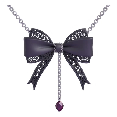 gothic bow with black lace, silver chains, and a dark gemstone center sticker