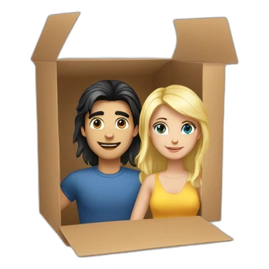 Girl with dark hair and blond blue eyes guy in box sticker