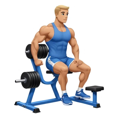 side-view bodybuilder in blue shorts seated weighted calf-raise machine on his tip toes sticker