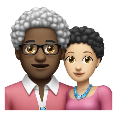 “black man with black afro and glasses and wearing a red shirt standing next to a white woman with blonde hair with blue eyes wearing a pink dress and a big diamond necklace” sticker