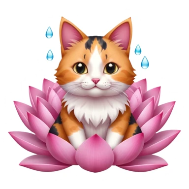 cat sitting lotus flower sticker
