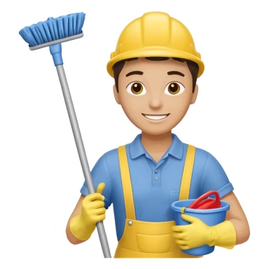 Custodian with yellow rubber gloves, mop sticker