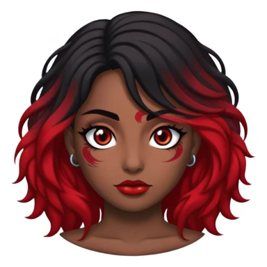 Mulher de cabelo vermelho escuro, olhos negros, sobrancelha preta, óculos e tatuagem no colo sticker